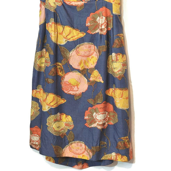 Anthropologie Maeve Floral Mini Dress Silk Blend Peony Print Blue Party Summer 4 - Picture 5 of 16